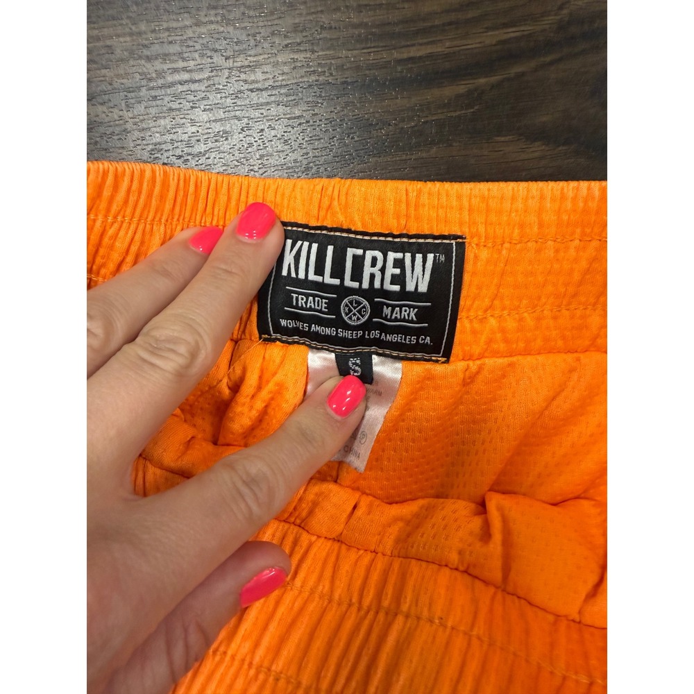 Kill crew Orange Flame Mesh Athletic Shorts Size S Streetwear Y2k - Picture 2 of 3
